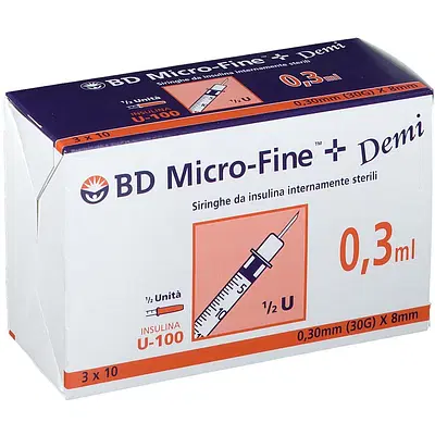 Bd Insulin Syringes Micro Fine Demi 0.3ml 0.30mm (30G) x 8mm – 30 Pieces